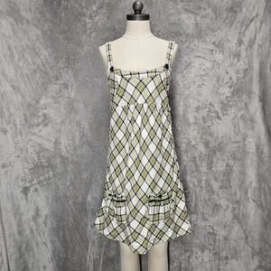 Y2K Hollister Green Plaid Jumper Dress Pockets Smocked Babydoll Women L‎ Preppy